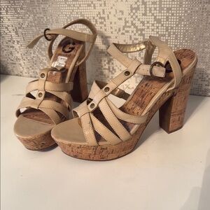Guess Tan Platform Sandals with Cork Heel